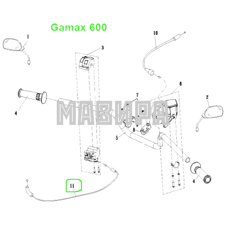трос топливного корректора (подсоса) gamax